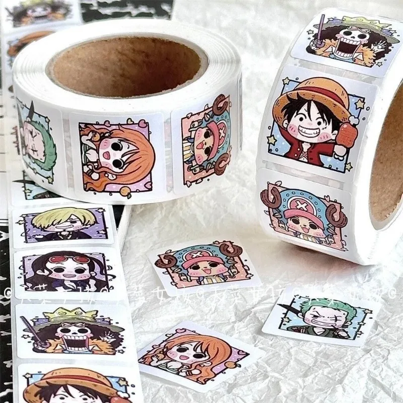 500 stickers/roll anime One Piece peripheral roll stickers Luffy Chopper decorative gift packaging sealing stickers wholesale