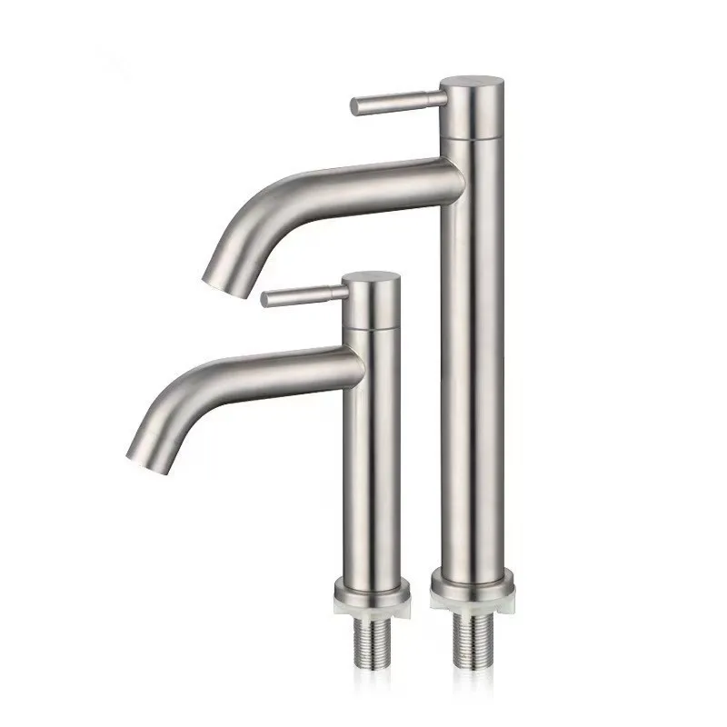 Stainless steel hot and cold water bend faucet with raised handle, wall-mounted basin for home bathroom