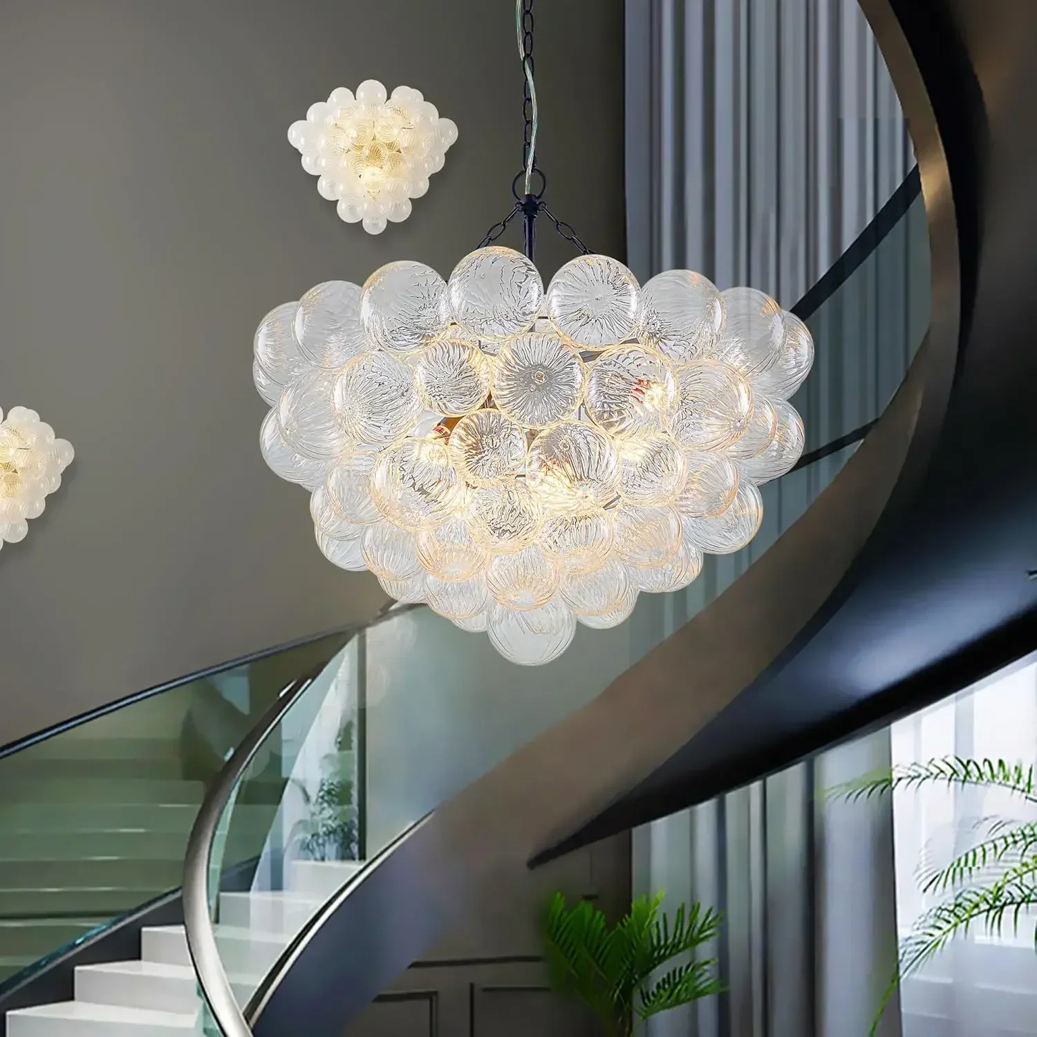 Bubble Ball Chandelier For Stairs Halls Cafeteria Black Ceiling Pendant Lamp Chandelier Lampshade Chandeliers