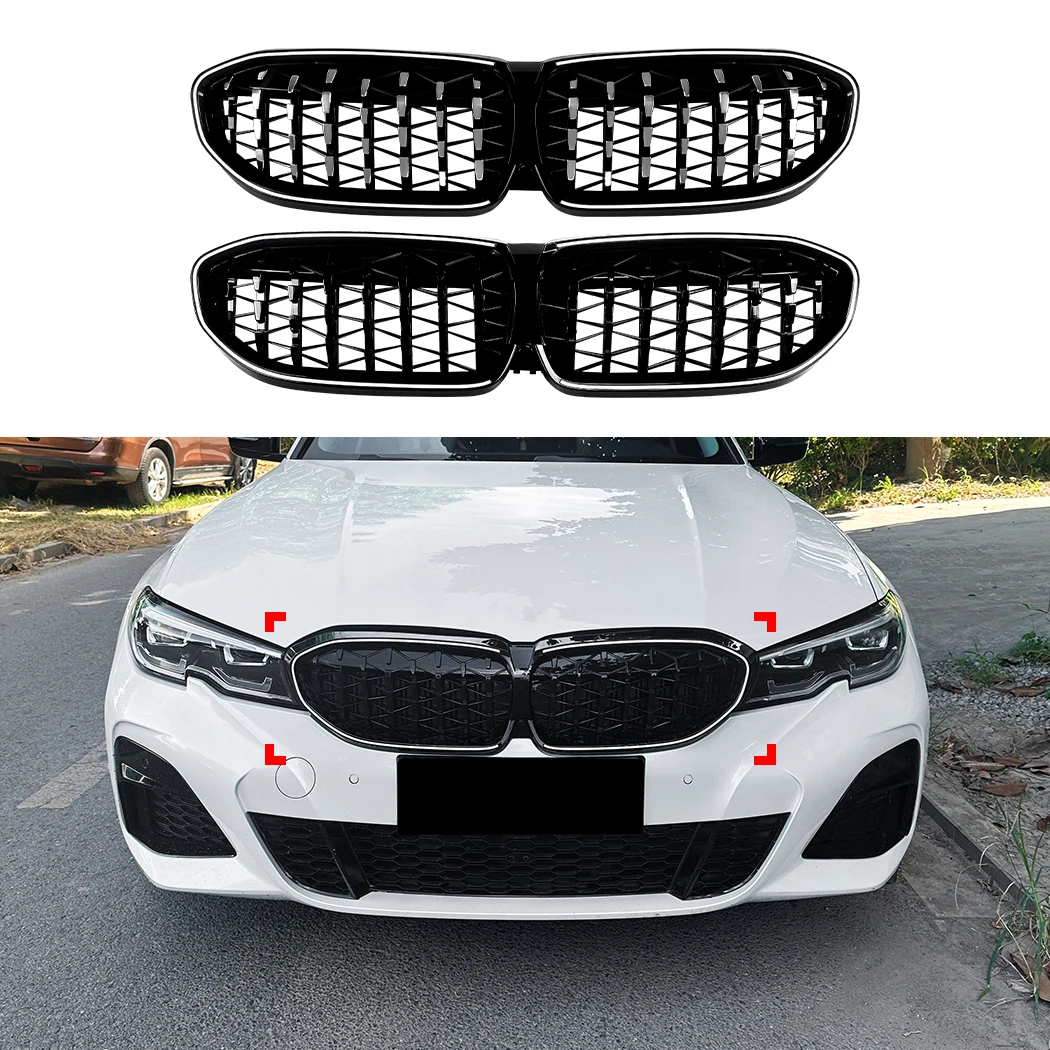 With Light Front Grille Grills Gloss Black For BMW 3 Series G20 G21 2019 2020 2021 2022 Front Racing Grille Accessories
