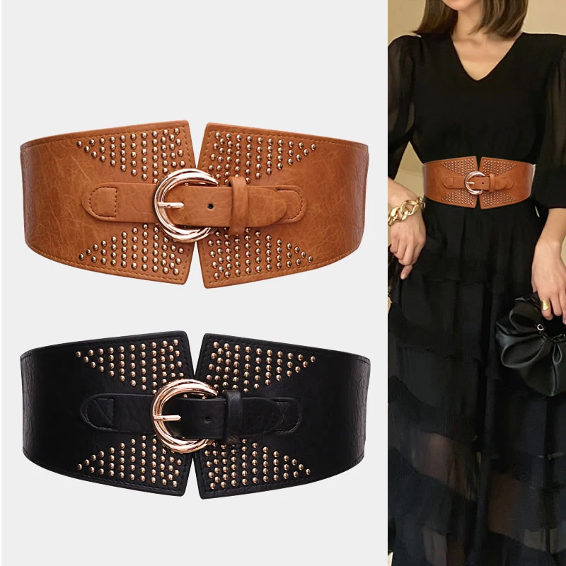 

Fashion Women's Wide Leather Waist Belt for Dress Ladies Female Elastic Stretch Corset Cinch Belts Waistband Ceinture Femme