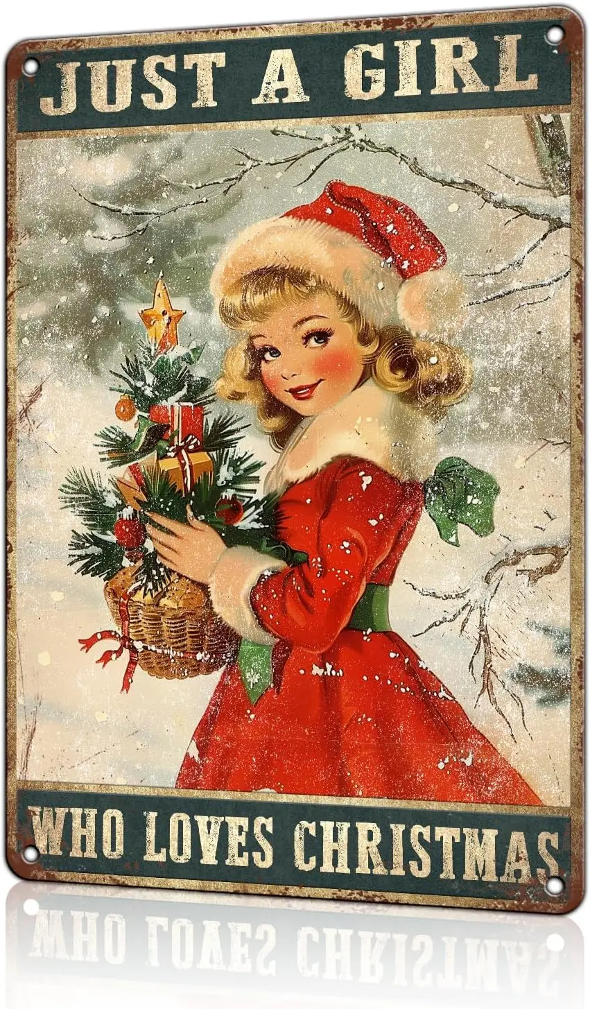 Christmas Girl Vintage Metal Tin Sign Once Upon A Time Loved Funny Wall Decor Retro Winter fo