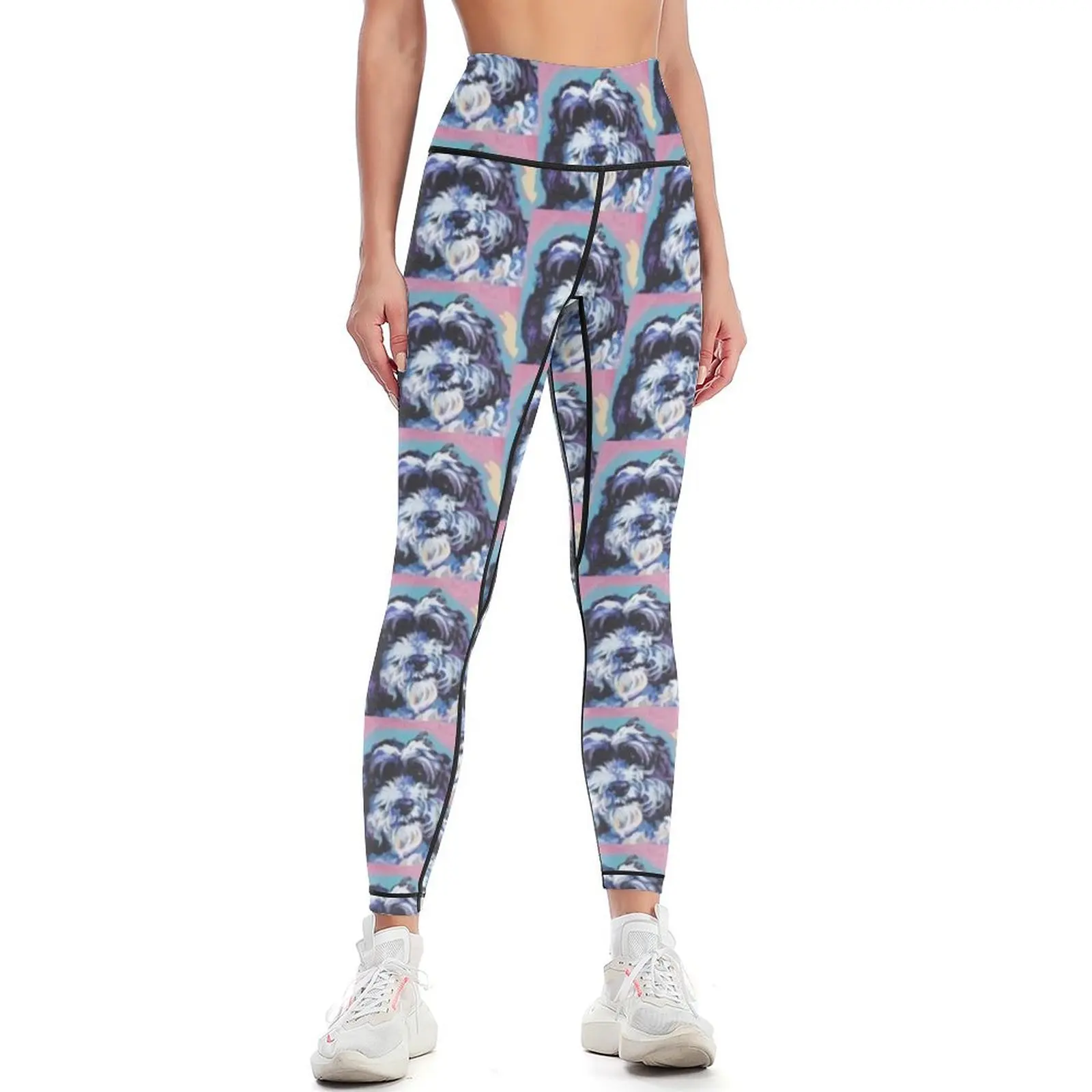 

Cockapoo Dog Bright colorful pop dog art Leggings sports woman gym flared joggers for Womens Leggings