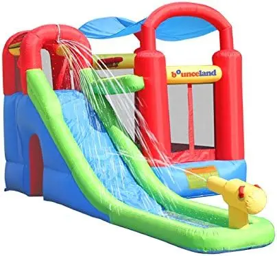 

Inflatable Bounce House or Water Slide Wet or Dry with Sun Roof, Ball Pit 30 Balls, Water Gun, Fun Bouncing Area with Basketball