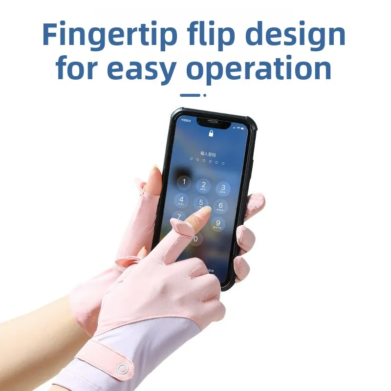 قفازات نسائية واقية من الشمس من الحرير الجليدي - قفازات رفيعة غير قابلة للانزلاق بدون أصابع للحماية من الأشعة فوق البنفسجية لركوب الدراجات والرياضة