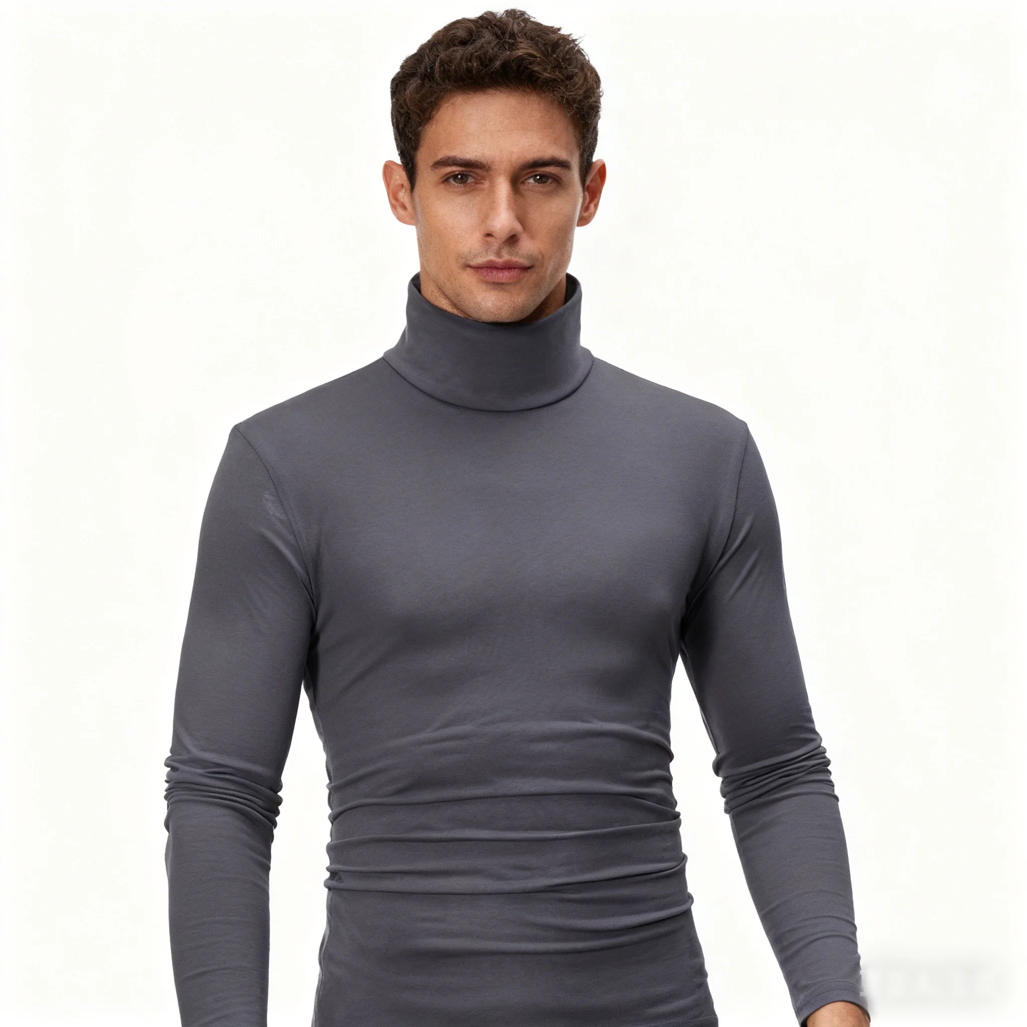 

2026 new Men's High Neck Slim Fit Long Sleeve T-shirt turtleneck for men slim elastic thin pullover