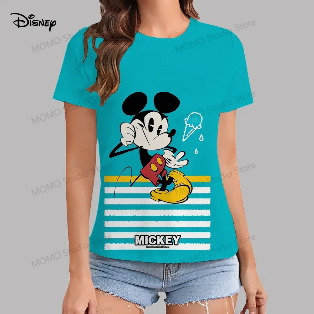 Disney Mickey Mouse Girls T-shirt 100-6XL Top Kawaii Y2k Summer Family Short Sleeve Women's clothing O collar 2024 Street wear T