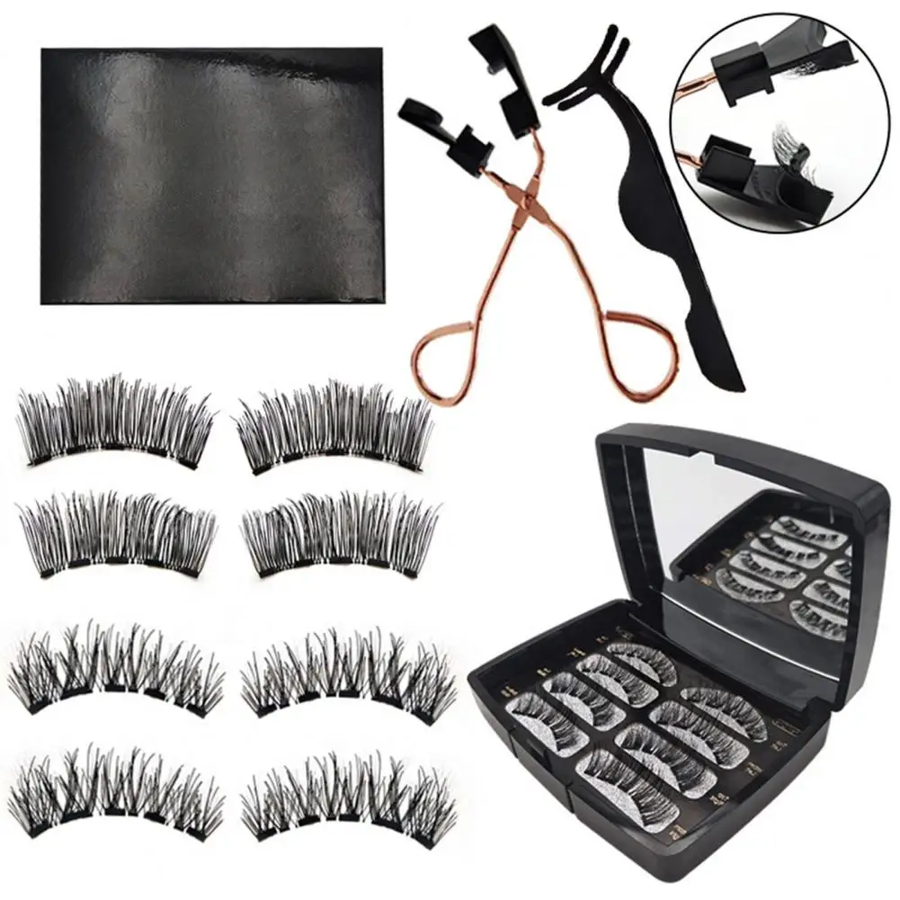 

1 Set False Eyelashes Natural Looking No Glue Needed Good Ductility Artificial Fiber Women 3D Thick Magnetic False Eyelashes Kit