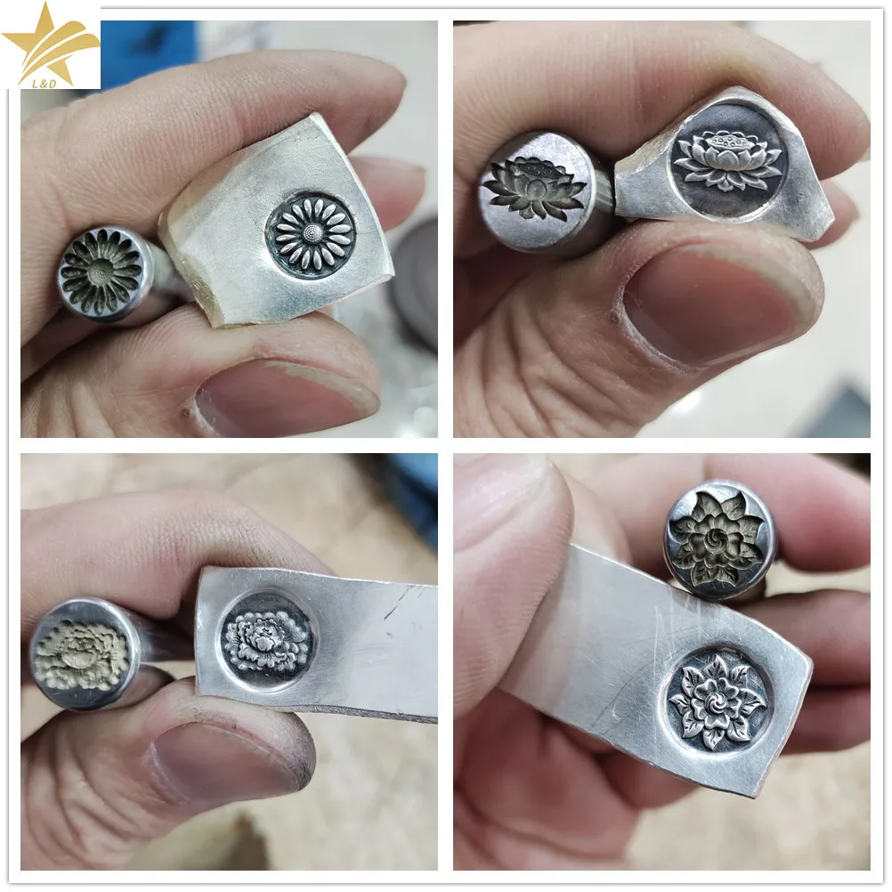 

3D Flower Metal Stamping Punch, Leather Embossing Tool, DIY Jewelry Making, Silver Logo Stamp, Handmade Craft Supply for Leather