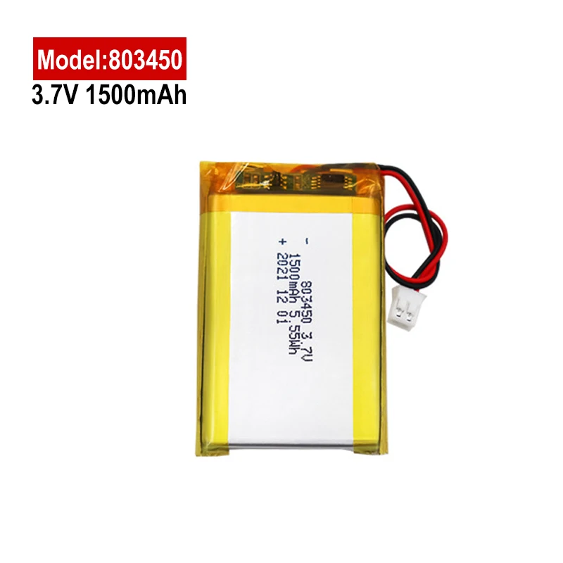 803450 3.7V 1500mAh Polymer Lithium Rechargeable Battery JST-PH 2P 2.0mm For Camera GPS navigator MP5 Bluetooth Headset