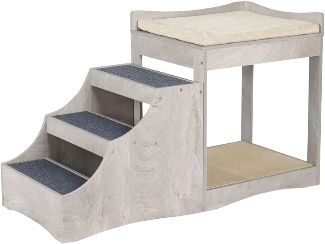 

Pet Bunk Bed with Removable Step for Dogs and Cats, Multi-Level Bed Window Perch Seat Platform with Cushion and