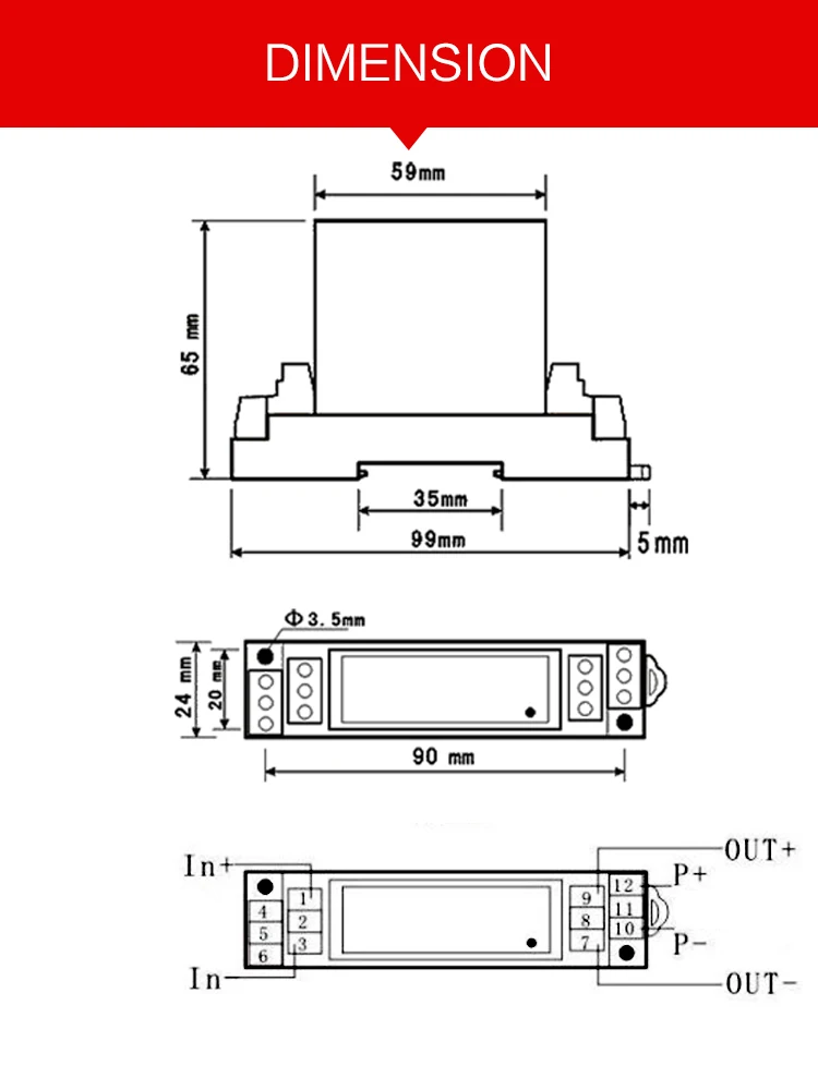 Imagem -05 - Transformador de Tensão dc Conversor de Sinal Analógico 420ma Rs485 010v 50v 100v 300v 500v Entrada 1000v dc 12v 24v