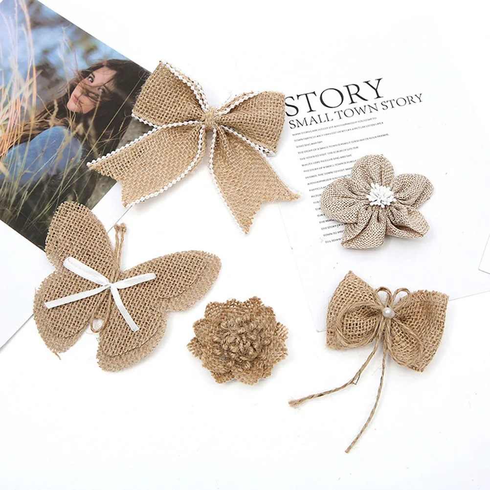 

10 Pcs Burlap Flower Decorations Linen Bowknot Wedding Craft Jute DIY Accessories Table Cover Ornament Gift Wrapping