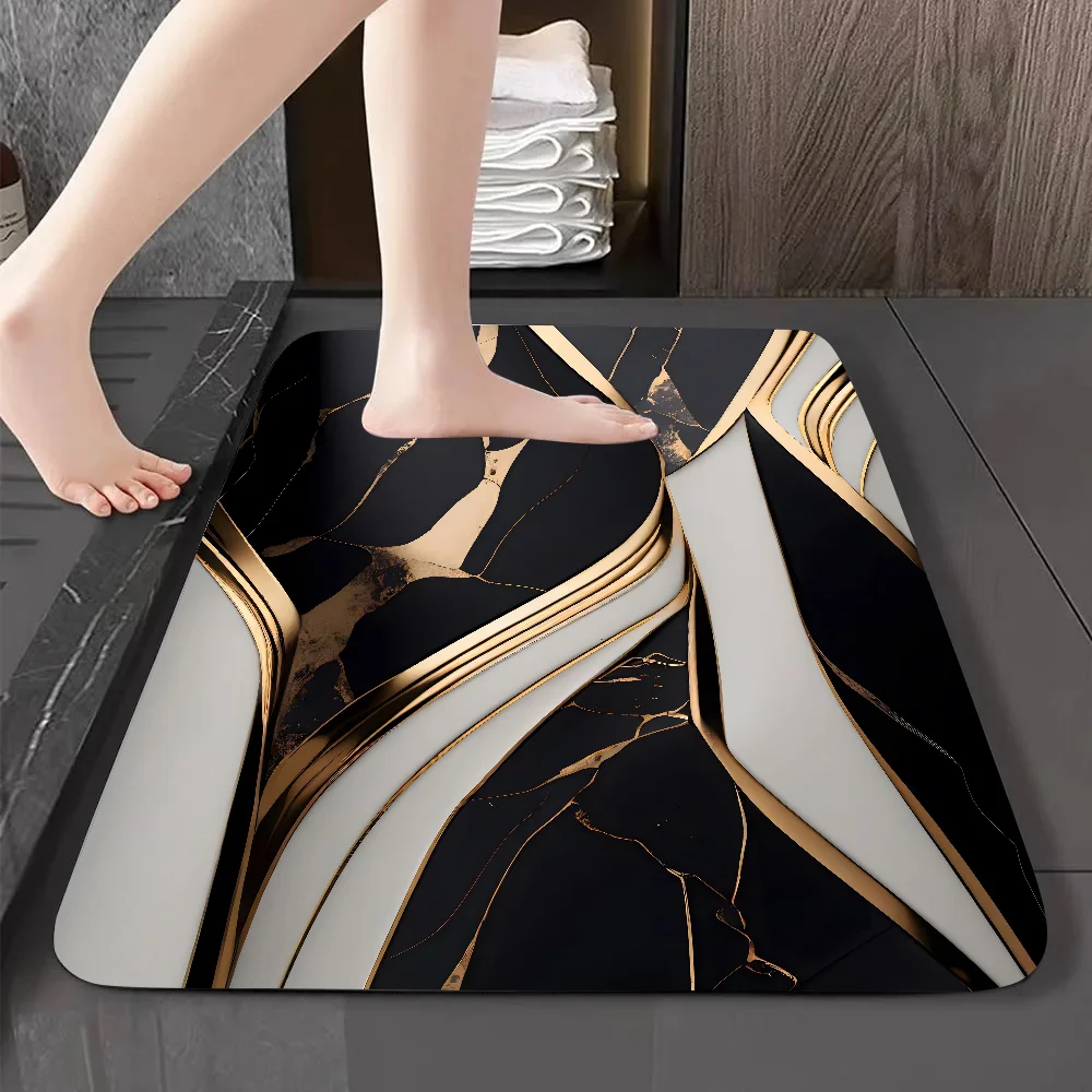 Luxury Black Gold Marble Floor Mat Graphic Printed Flannel Doormats for Bathroom Kitchen Entrance Carpet Home Decor