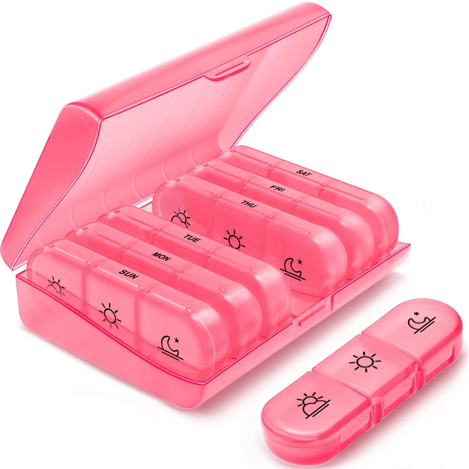 Weekly Pill Box Portable 7 Day Travel Tablet Case with Large Pill 3 Compartments Lightproof for Vitamins Medications Supplements