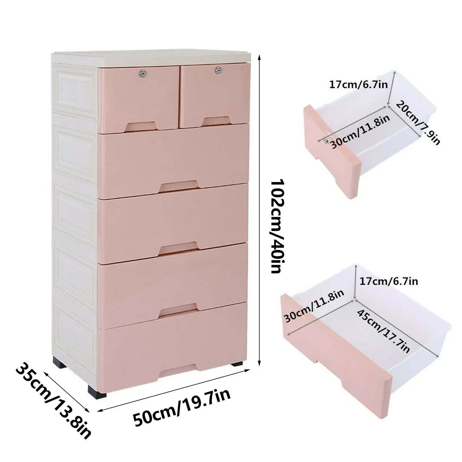 6 Drawer Plastic Dresser With Wheels Storage Cabinet Tower Closet Organizer Unit for Home Office Bedroom Living Room Pink & Blue