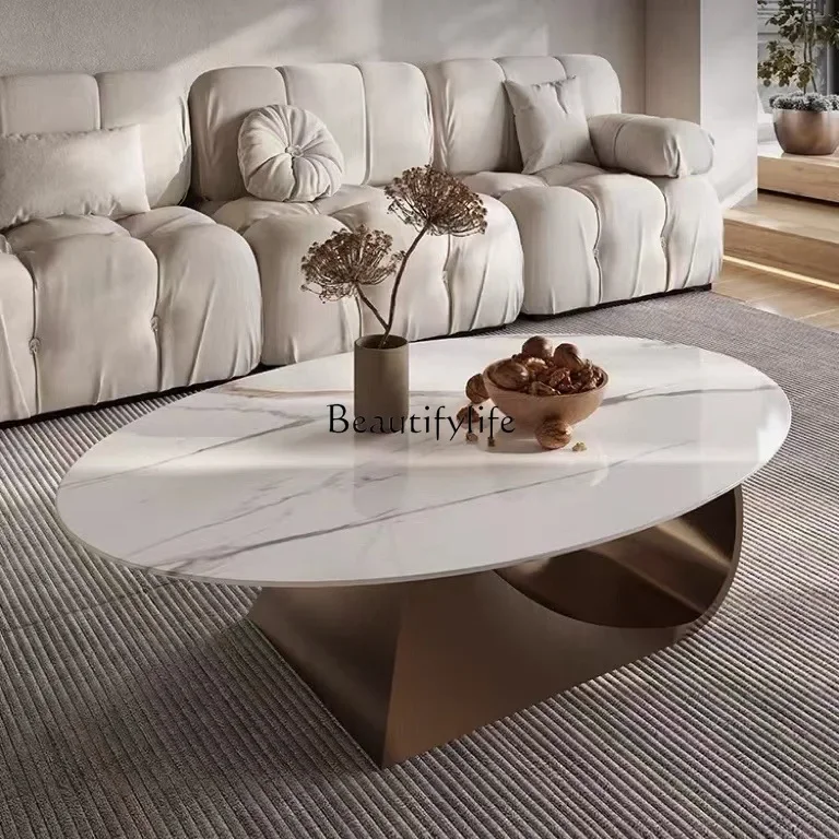 

LJY*Light luxury simple rock slab oval coffee table special-shaped living room home tea table
