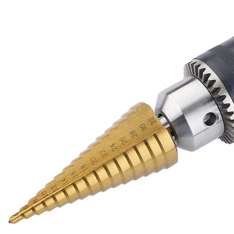 

4-32mm HSS Coated Step Drill Bit Drilling Tool 3 Sided Shanks Prevent Slippage For Metal Wood Brass Plastic Cutting