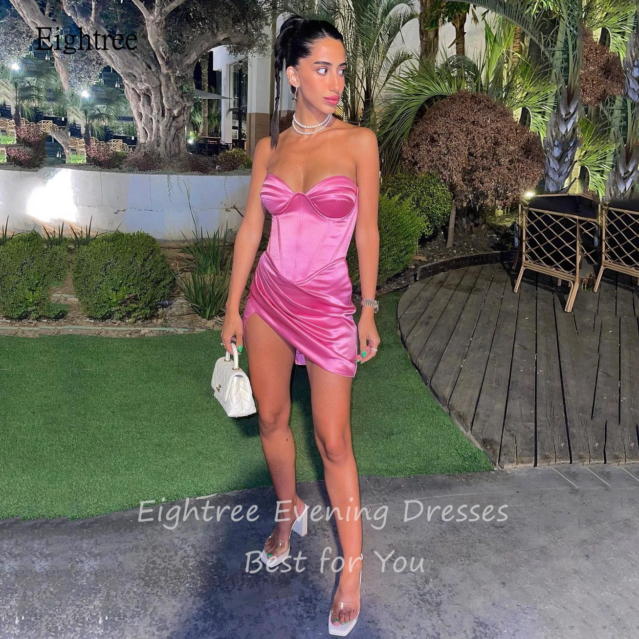 Eightree Sexy Pink A-line Formal Prom Gowns Sweetheart Neck Evening Dress Mini Women Party Dresses vestidos de fiesta Customized