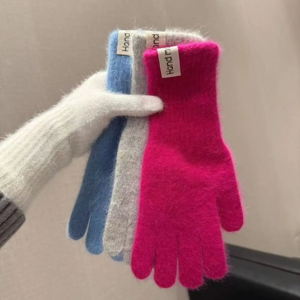Fashion Warm Flannel Gloves Touch-screen Faux Fur Long Rabbit Fur Gloves Candy Colored Cold-proof Winter Women Gloves Outdoor