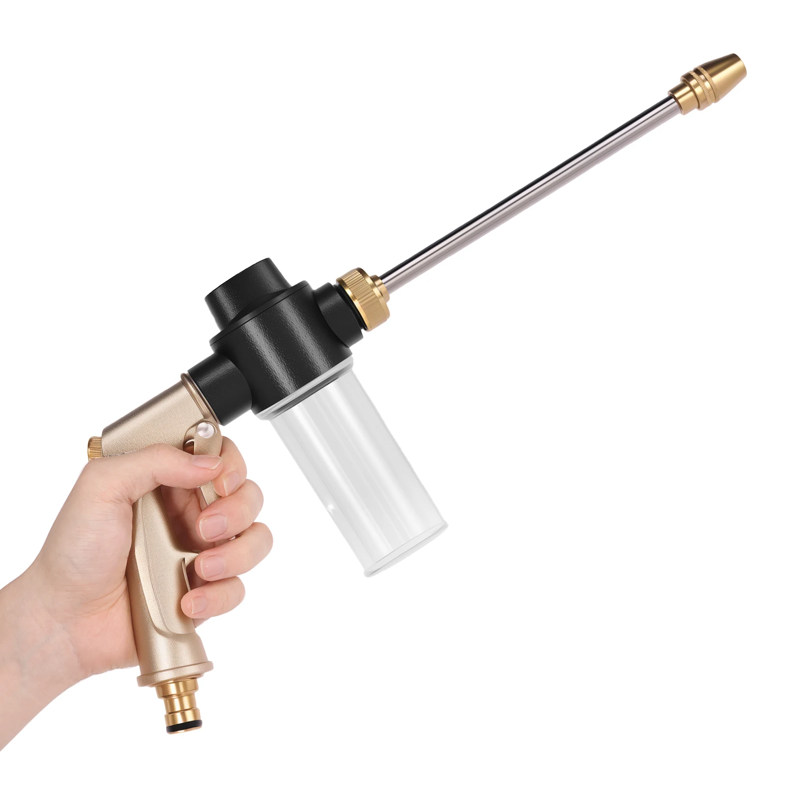

M9 Garden Hose Nozzle Sprayer with 3.5oz Plastic Soap Dispenser Bottle Adjustable High Pressure Car Wash Foam Tool for Gardening