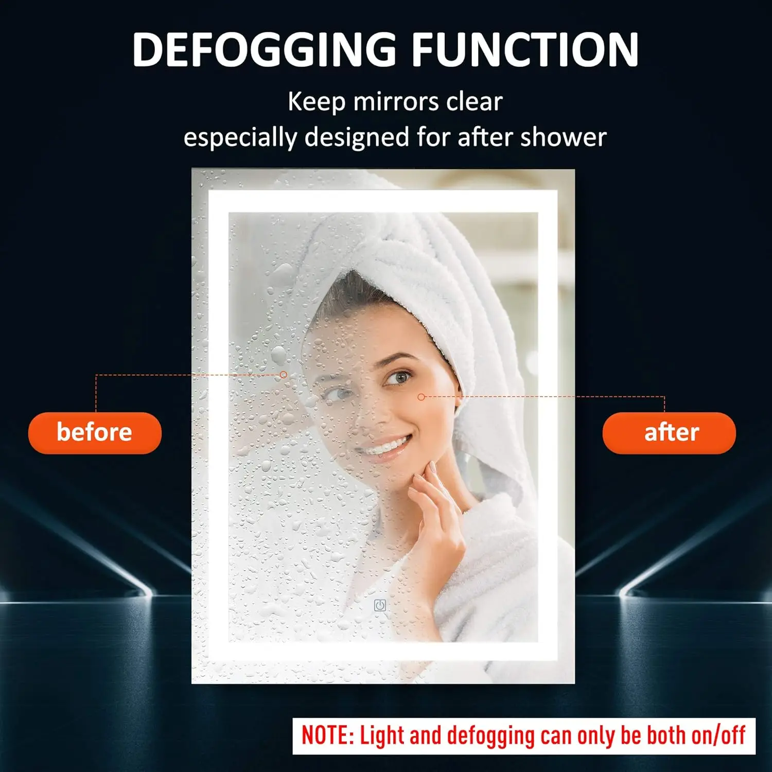 Led Bathroom Mirror Wall Mount Vanity Make Up Mirror With Dimmable Touch Switch Control And Defogger, Waterproof - 36"" X 28""