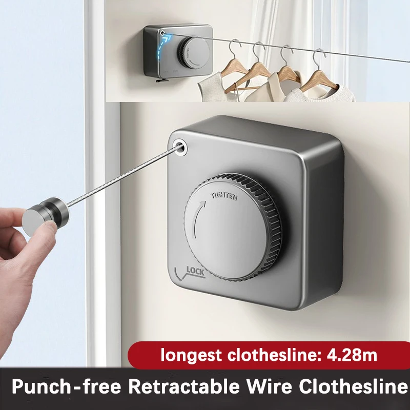 

Punch Free Retractable Wire Clothesline 20kg Load-bearing Telescopic Wire Rope Rack ForClothes Drying Stainless Steel Home Tools