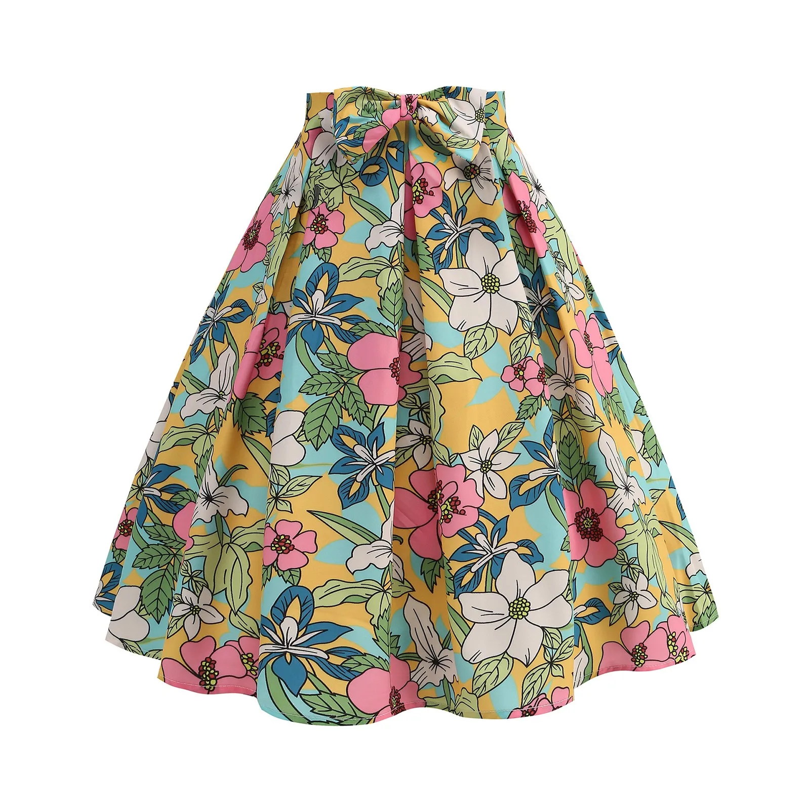 Summer Vintage Rockabilly Skirt Pinup 50s 60s 40s Casual Runway Knee Length Skater Womens Sexy Big Swing Cotton Midi Skirts