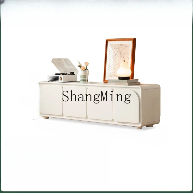 

FG all-solid wood TV cabinet Small apartment living room household cream wind heightened white TV cabinet