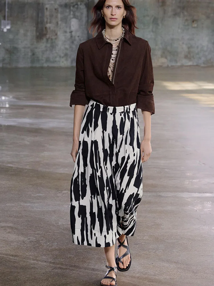 

Новая летняя женская повседневная простая юбка-миди с высокой талией и принтом, высокая талия, пригородная одежда, другой материал 00% посадка-стойка