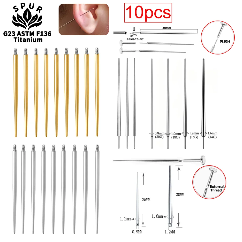 10pcs G23 Titanium 14G/16G Body Jewelry Tools External Thread Threadless Puncture Needle For Eyebrow Ear Guide Piercing Tool