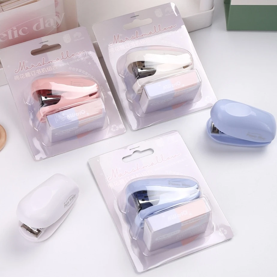 Pure Color Marshmallow Stapler 1000pcs Staples Set Mini & Portable Binder Office Binding Tools School Supplies A7793