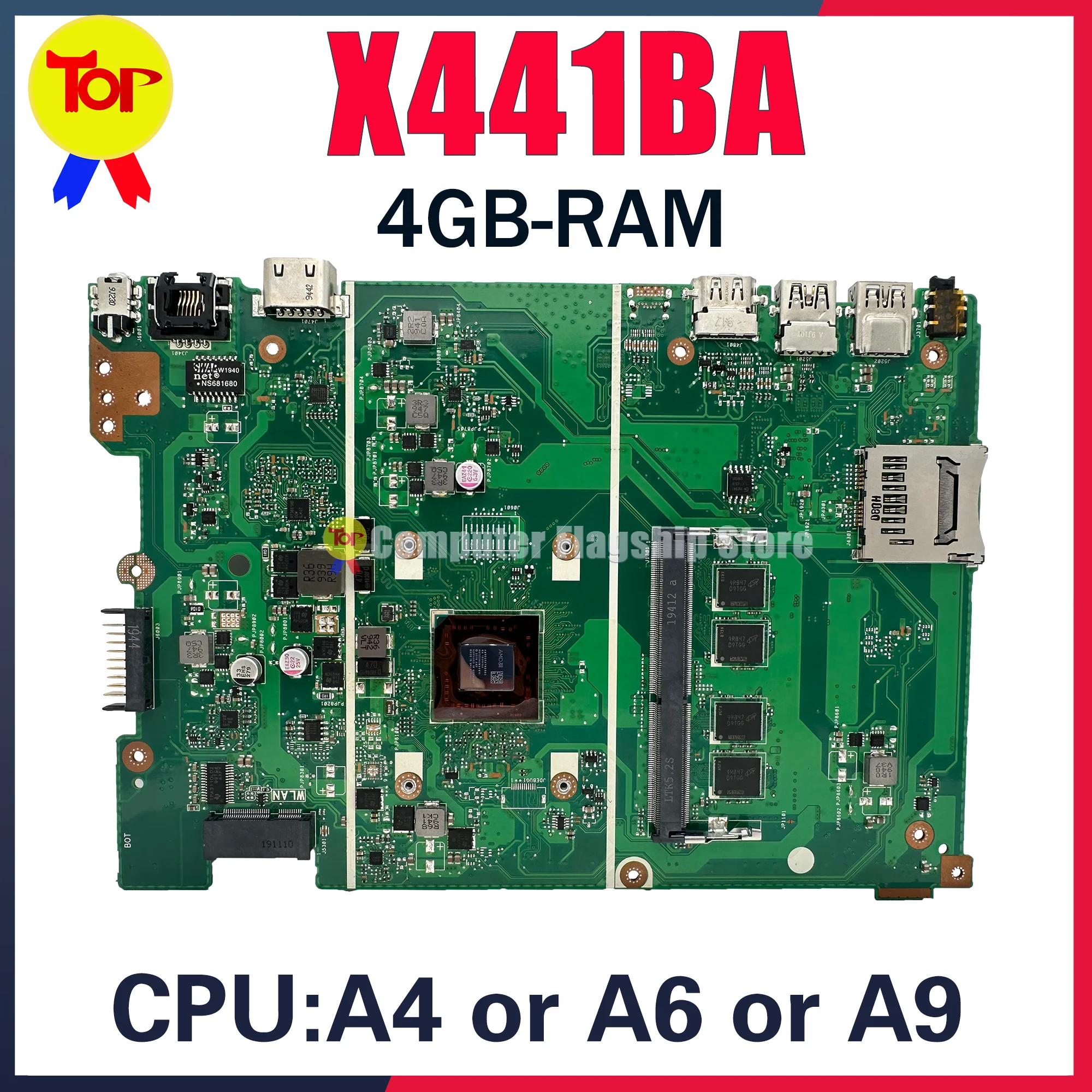 

KEFU X441BA Laptop Motherboard For ASUS VivoBook Max X441BA X441 X441B Mainboard With A4-9125 A6-9220 A6-9225 A9-9420 4GB-RAM