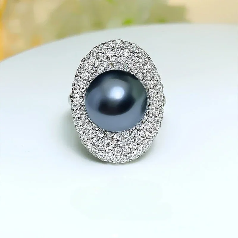 European and American Mini Australian White Fritillaria Pearl Ring S925 Silver High Carbon Diamond Engagement Jewelry