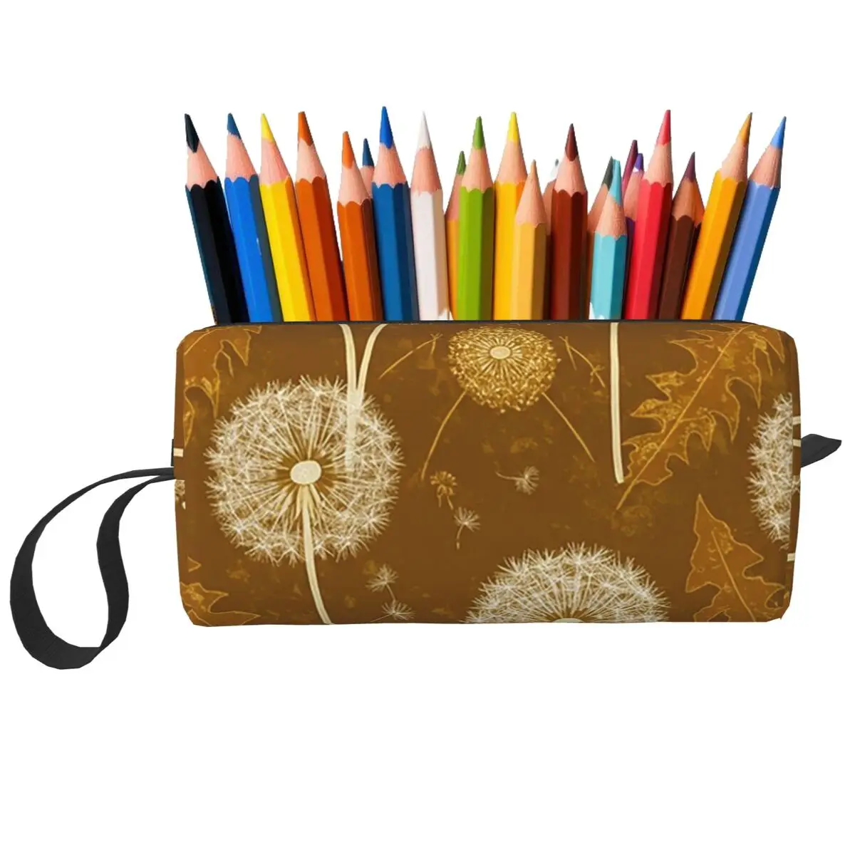 Federmäppchen mit Blumenmuster und Löwenzahn-Schmetterlings-Motiv für die Schule, Stiftbox, Bleistiftbeutel, Schreibwaren, Reise-Organizer für Damen