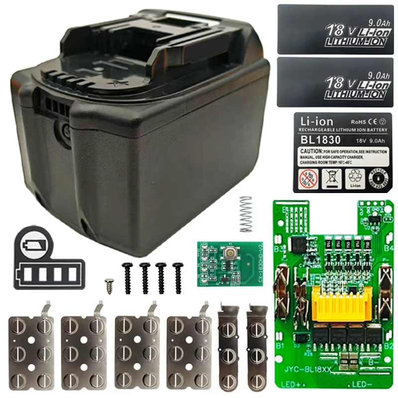 

BL1890B Lithium Battery Case BMS PCB Balance Charging Protection Board Shell Box For MAKITA 18V BL1860 9.0Ah 6.0Ah LED Indicator
