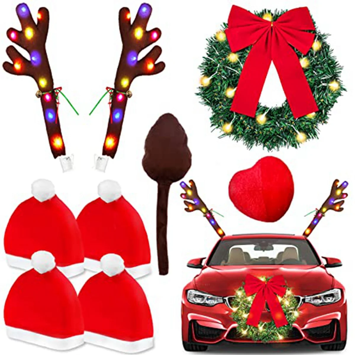 4Pcs Santa-Claus Hat Car Seat Headrest Cover Cute Car Decor Interior Car Decoration, Suitable for Most Car Headrests