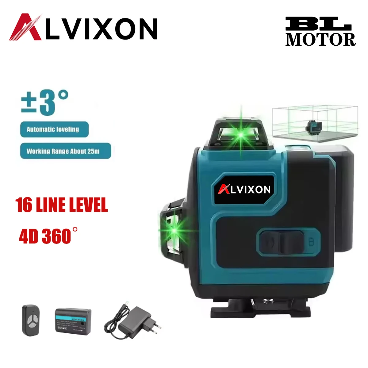 ALVIXON High-Precision Green Laser Level 8/12/16-Line 360-Degree Horizontal for Automotive Maintenance And Construction Tools