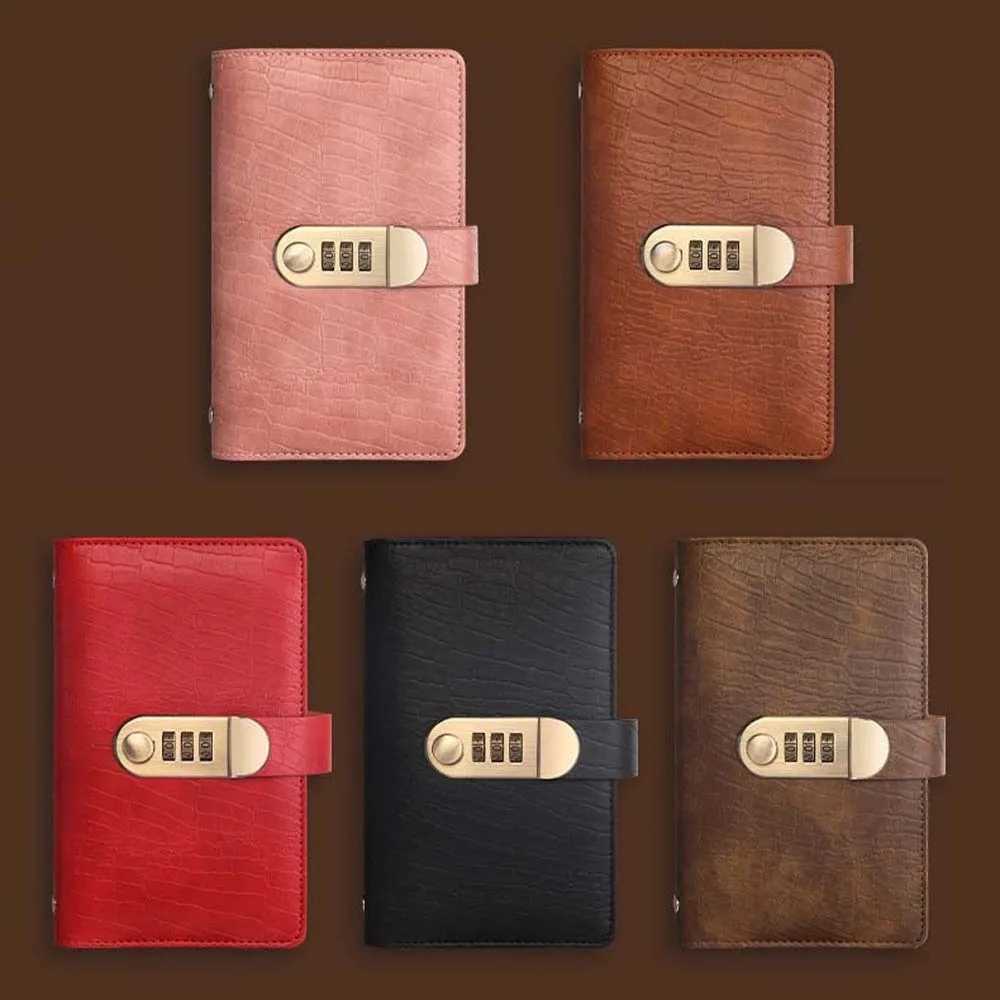 With Password Lock Saving Money Binder Wallet Storage Imitation Crocodile PU Leather Planner Organizer A6 50Sheets Account Book