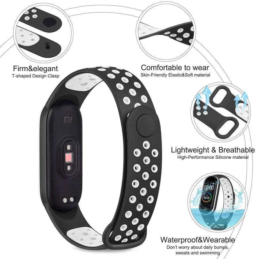 Sport Horlogeband Voor Xiaomi Mi Band 7 NFC smartwatch Correa miband7 Siliconen Luchtgat Pols op Mi band 6 5 4 3 7 8 band