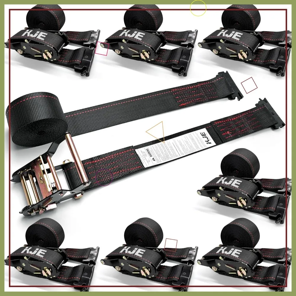 

8 Pack 2"x16' Heavy Duty Ratchet Straps, 4500LBS Breaking Strength, E-Track Tie-Downs for Vans Trucks Trailers