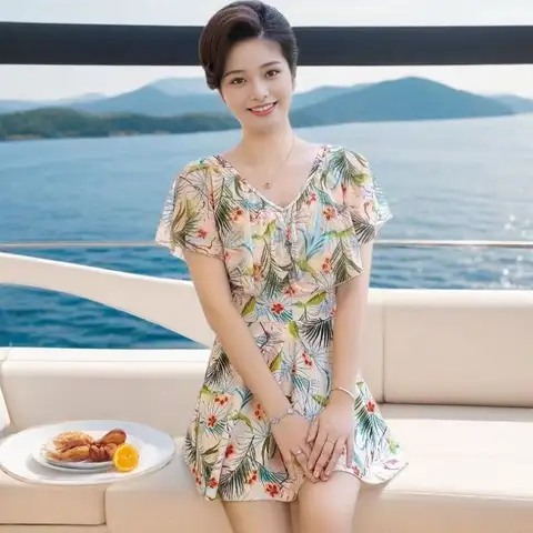 새로운 인기 원피스 수영복 보수적 스커트 온천 배를 덮고 슬림하고 뚱뚱해 보이게 만드는 여성 수영복 여름