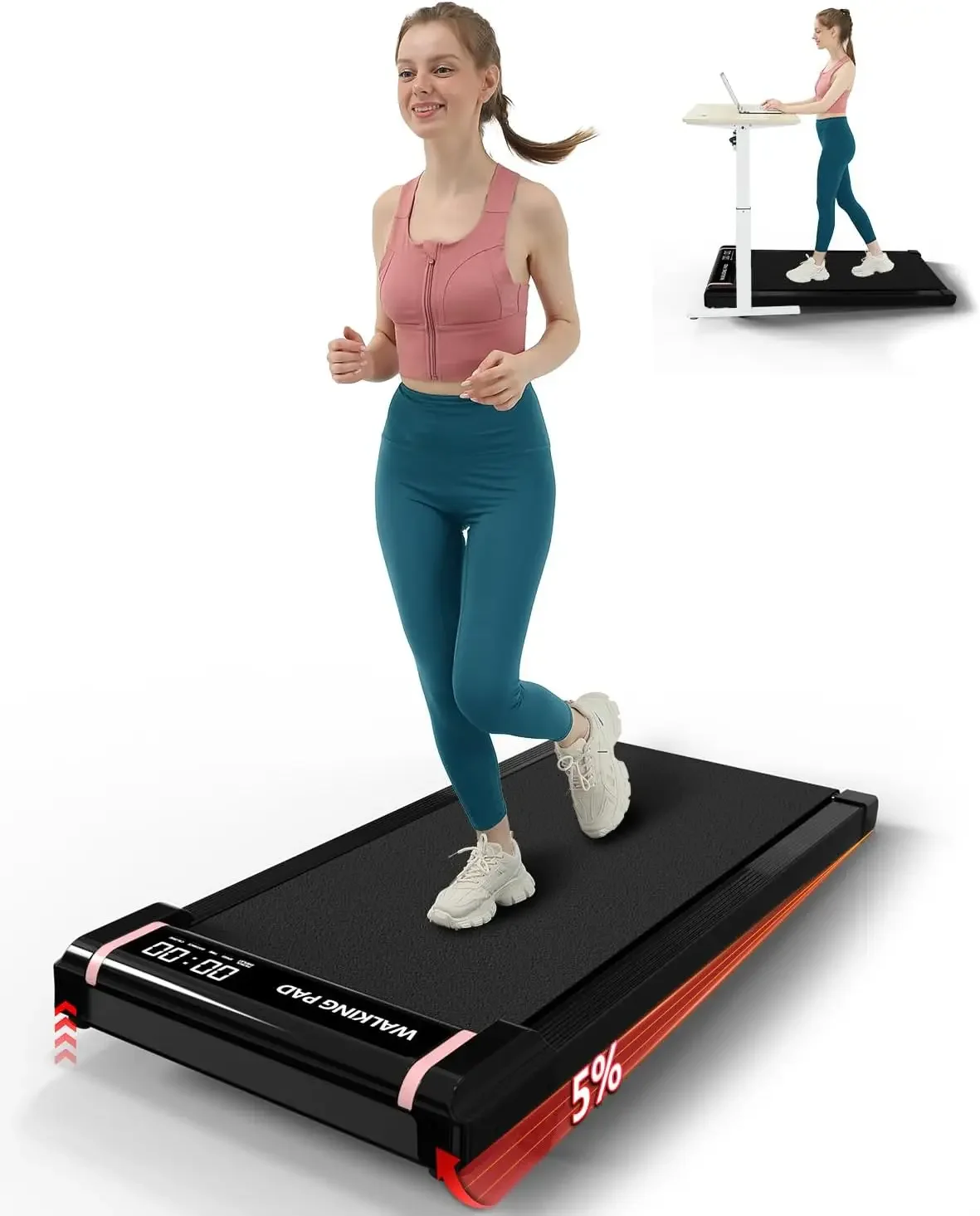 Treadmill with Incline,Under Desk Treadmill 2.5 HP,Portable Walking Pad 2 in 1 for Walking and Jogging, Under Desk