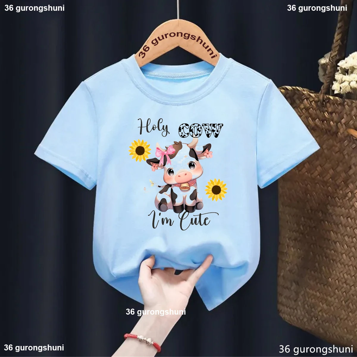 Cute Holy Cow Printed Children Tshirt Fashion Short Sleeve Kids Clothes Summer Boy Girl Universal Birthday Gifts Top Wholesale