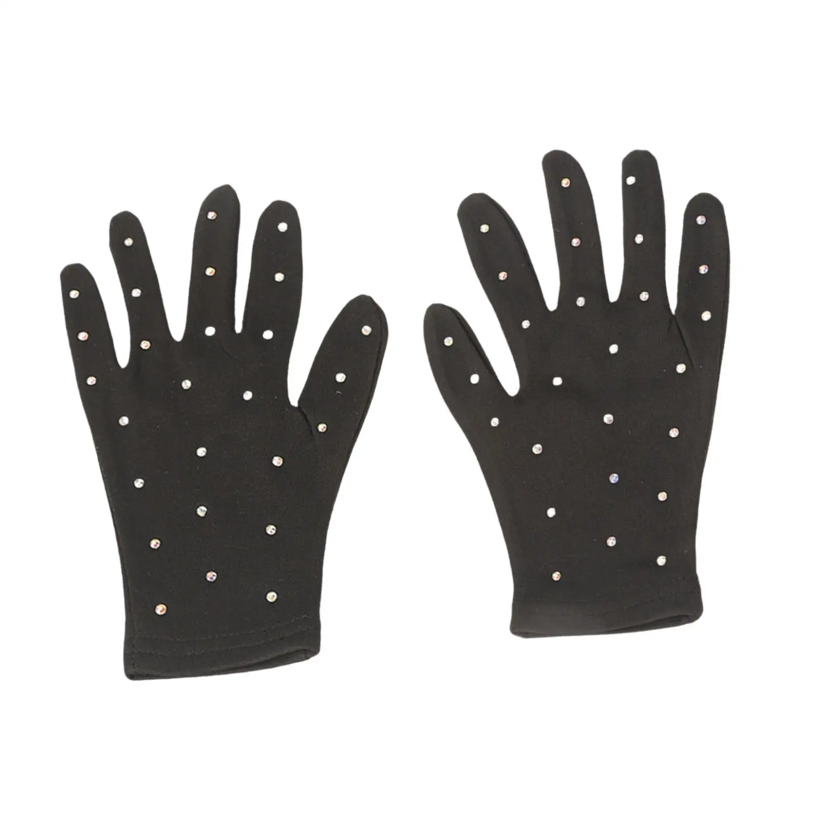 Warm Rhinestone Decorated Ice Skating Gloves for Women Flexible Spandex Polyester Gloves for Figure Skate Show Practice