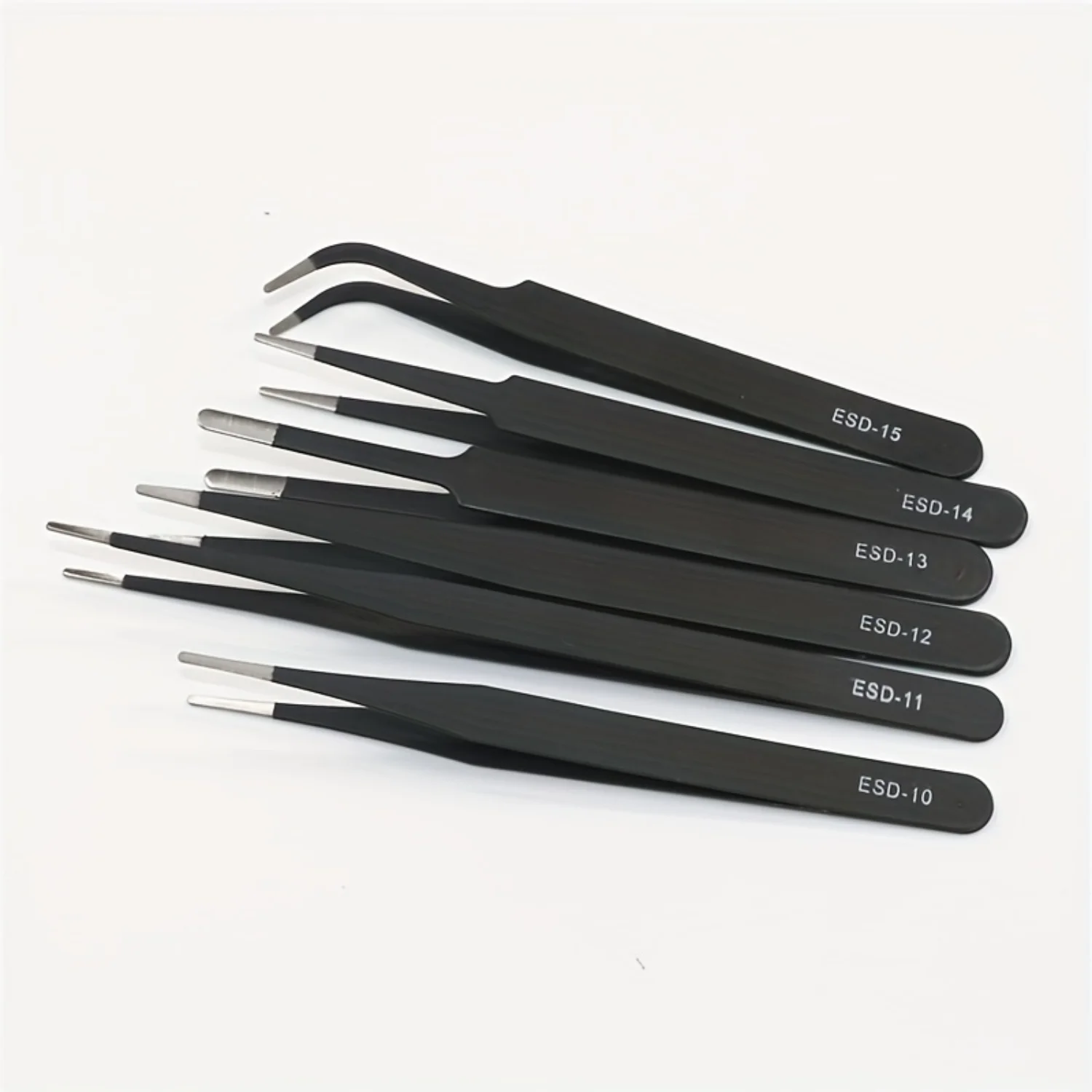 6pcs ESD Anti-Static Stainless Steel Tweezers - Precision Maintenance & Industrial Repair Tools for Working & Model Making.