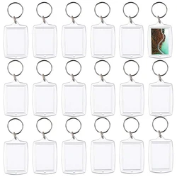 30PCS Clear Acrylic Photo Frame Keychain Photo Insert Keyrings Blank Rectangle for Double-Sided Photos DIY Supplies