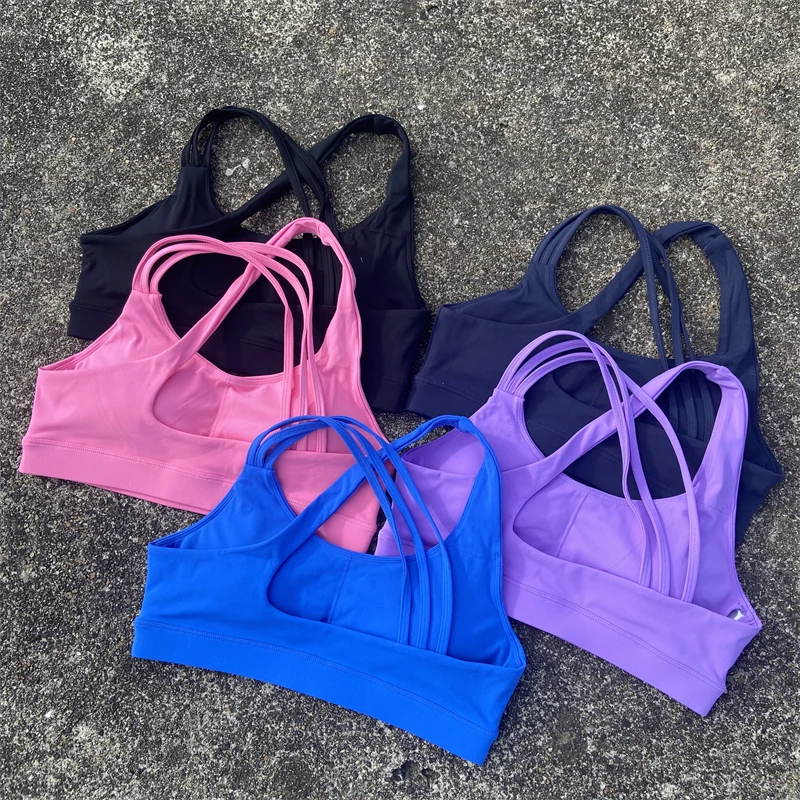 Cross Straps Sports Bra Gym Top Push Up Underwear Women Breathable Yoga Vest High Impact Fitness Workout Tank Top With Chest Pad