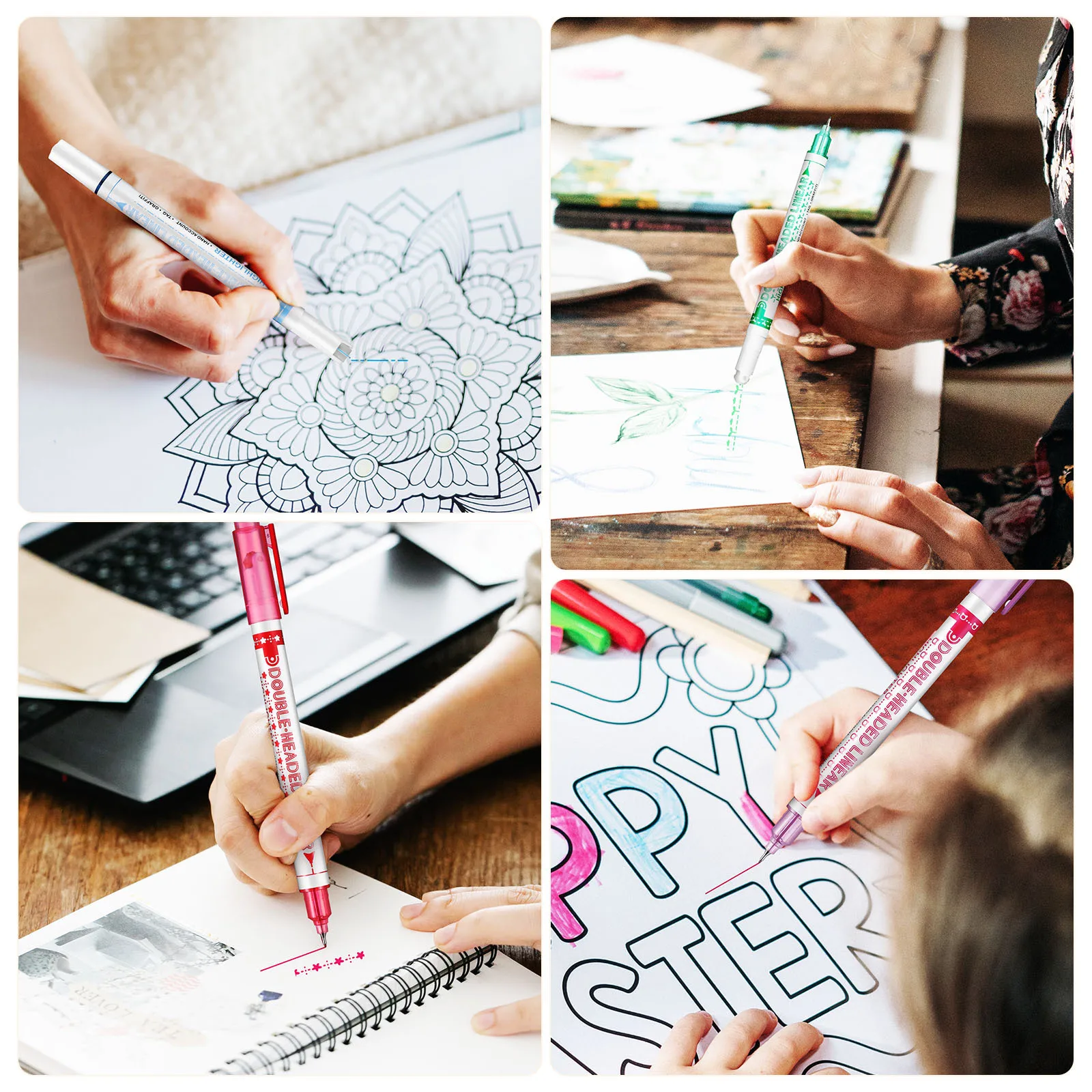 

24Pcs Fluorescent Pens Dual Tip Fine Tip for Drawing Note Taking Cards Diaries School Office Supplies