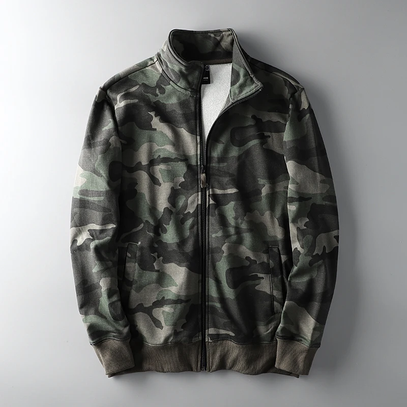 

Camouflage Jacket Men Zip-up Cardigan Stand Collar Cotton Terry Fabric Men Jacket Mens Camo Pattern sports jogger top Coat